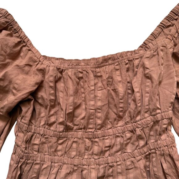 J. Crew Puff Sleeve Cotton Textured Peasant Top Womens SZ Small Festival Brown - Picture 2 of 8